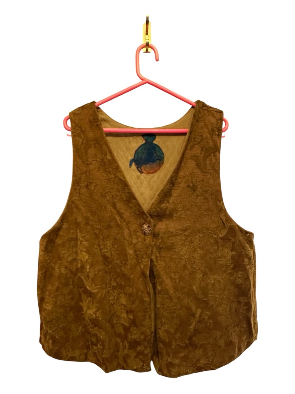 Vintage 90’s Unbranded Brown Textured Reversible Velvet Women's Boho Vest L/XL
